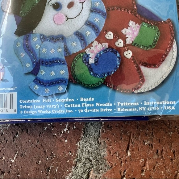 Design Works Felt Stocking Applique Kit 5246 Snowflake Snowman 18" NIP Bling - Picture 4 of 5